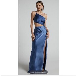 NWT Showpo. Brody Side Cut Out One Shoulder Maxi Dress Blue Women's Size 12